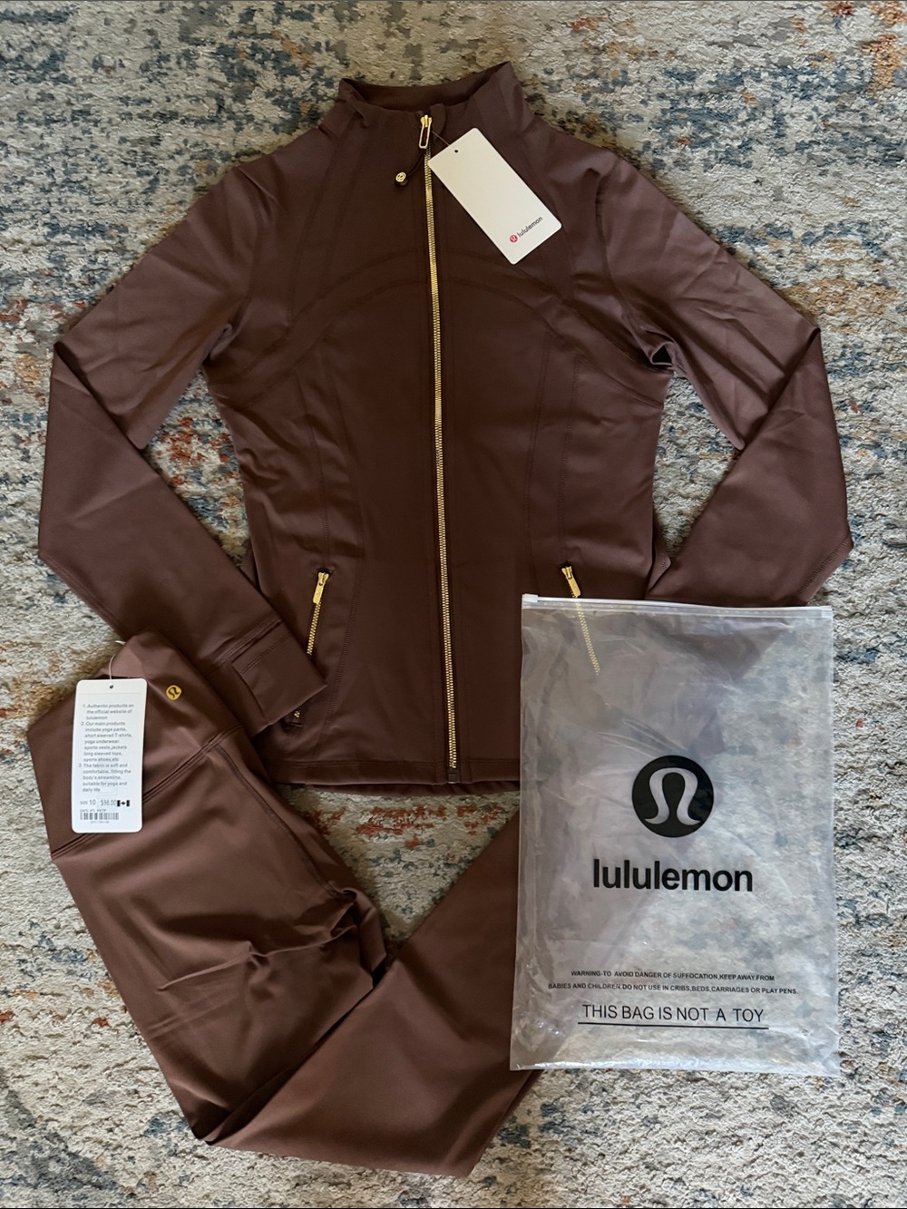 lululemon athletica Brown Full-Zip Jacket with leggings set